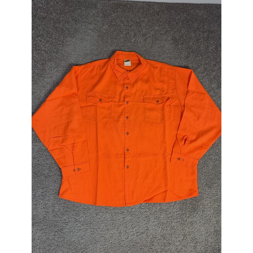 Vintage Ideal Shirt Mens 2XL Blaze Orange Hunting Long Sleeve Button Up 90s